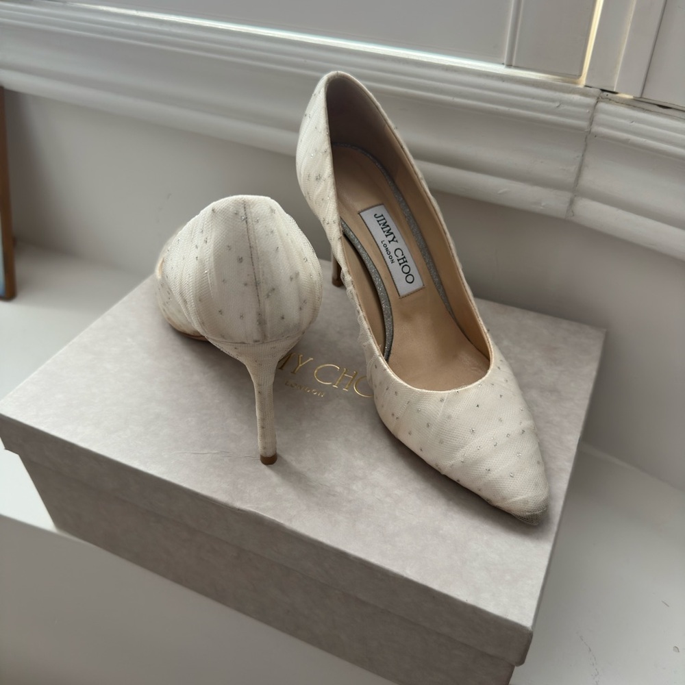 Jimmy Choo White Tulle Heels
